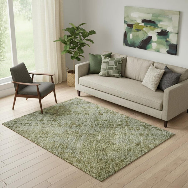 HomeRoots 8' Green and Gold Abstract Washable Round Rug - Durable, UV-Protected, Perfect for High-Traffic Areas 717359