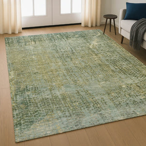 HomeRoots 10' Contemporary Green and Gold Abstract Washable Area Rug with UV Protection for High Traffic Spaces 717362
