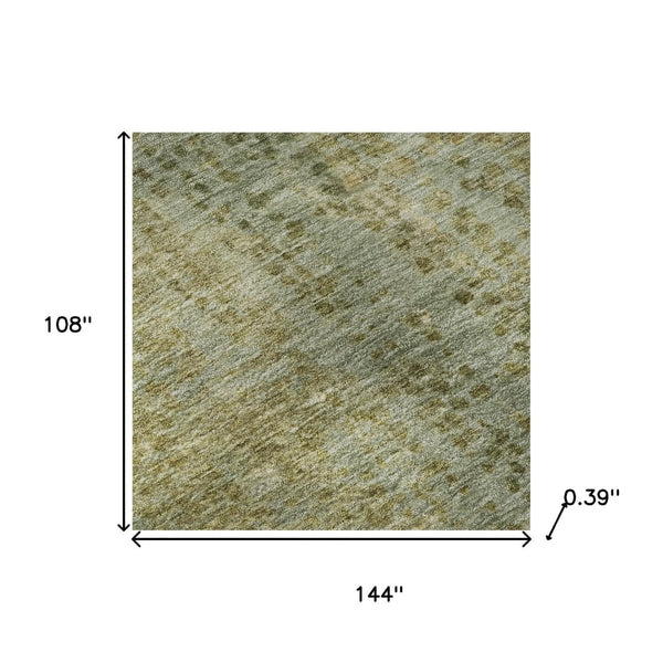 HomeRoots 10' Contemporary Green and Gold Abstract Washable Area Rug with UV Protection for High Traffic Spaces 717362