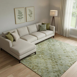 HomeRoots 10' Contemporary Green and Gold Abstract Washable Area Rug with UV Protection for High Traffic Spaces 717362