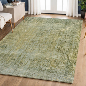 HomeRoots 10' Contemporary Green and Gold Abstract Washable Area Rug with UV Protection for High Traffic Spaces 717362