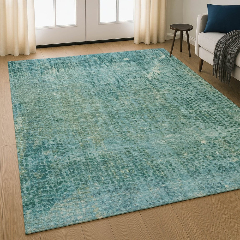 HomeRoots 5' X 8' Abstract Teal & Blue Washable Area Rug – Durable, Stain-Resistant, UV Protected for Everyday Use 717364