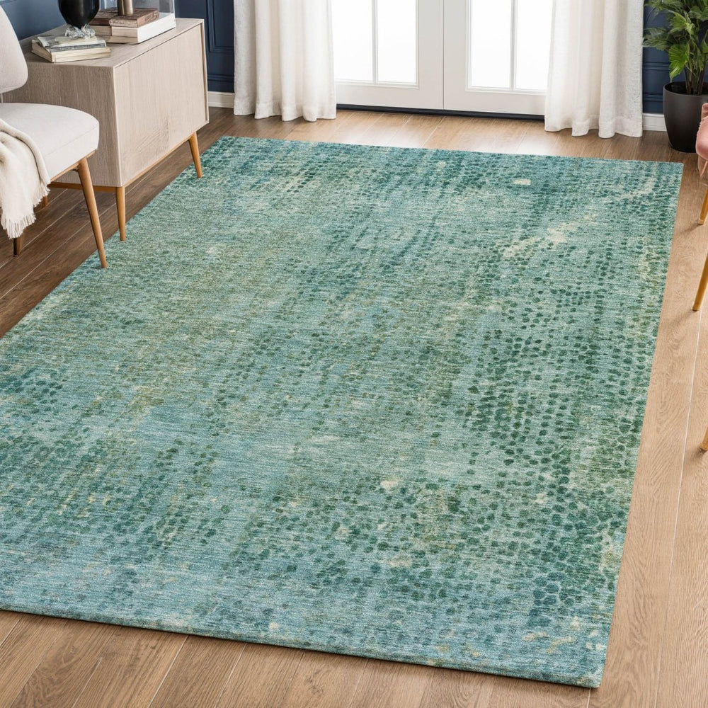 HomeRoots 5' X 8' Abstract Teal & Blue Washable Area Rug – Durable, Stain-Resistant, UV Protected for Everyday Use 717364