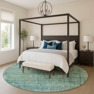HomeRoots 8' X 10' Teal & Blue Abstract Area Rug – Washable, UV Protected, Soft, Stain Resistant for Every Home! 717366