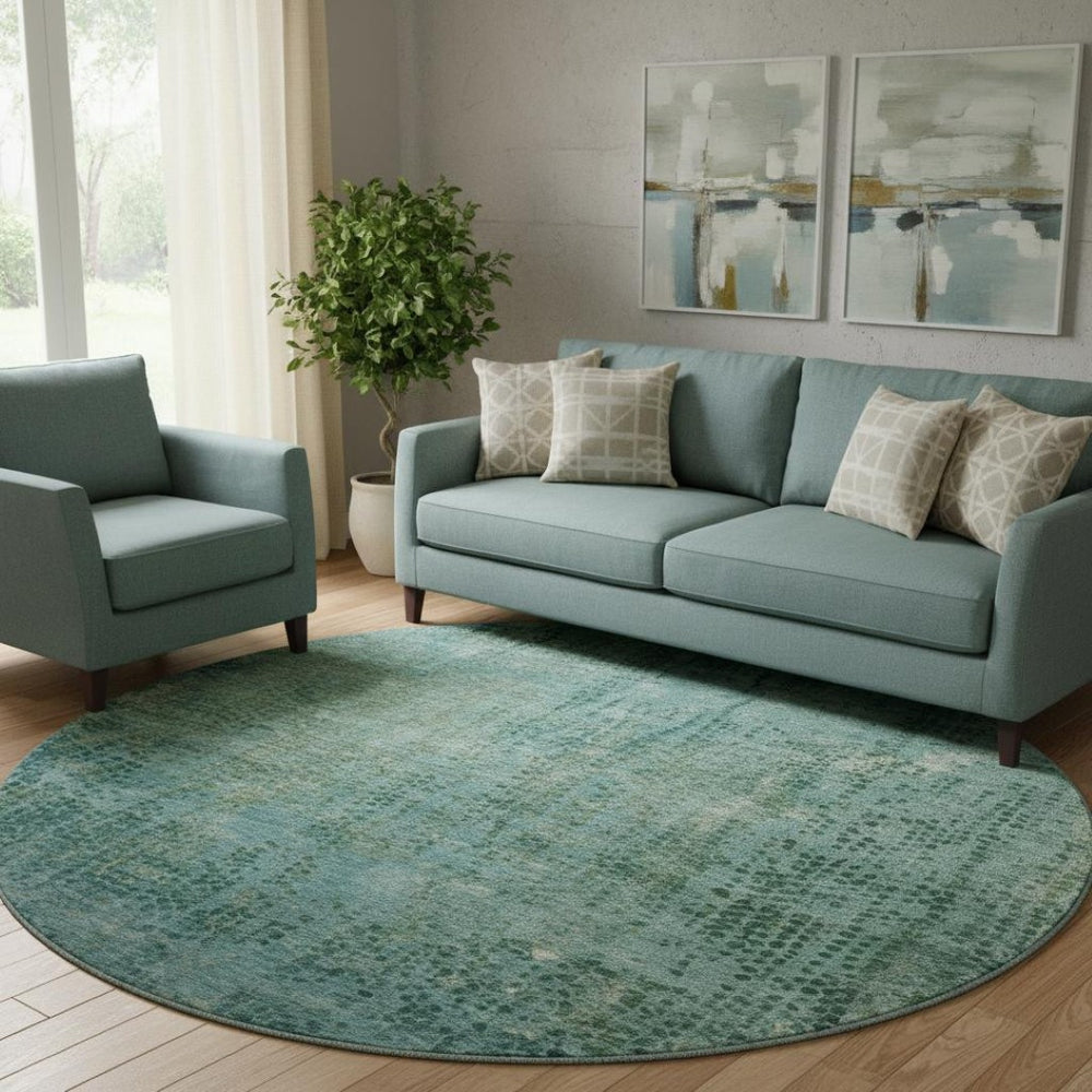 HomeRoots 8' X 10' Teal & Blue Abstract Area Rug – Washable, UV Protected, Soft, Stain Resistant for Every Home! 717366
