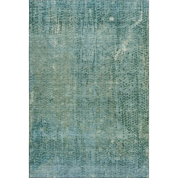 HomeRoots 10' X 14' Teal & Blue Abstract Washable Area Rug - Durable, UV Protected, Perfect for Families & Pets 717368