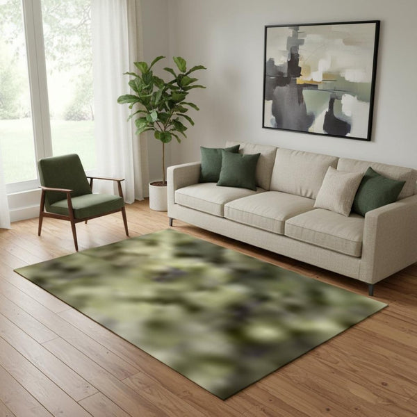 HomeRoots 8' Sage and Beige Abstract Round Rug - Stylish, Washable, UV-Protected, Perfect for Family Spaces 717371