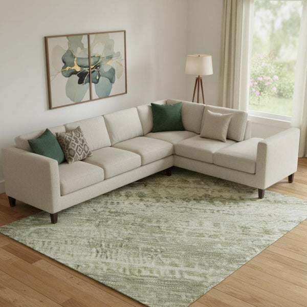 HomeRoots 9' X 12' Sage and Beige Abstract Area Rug - Washable, UV-Protected, Kid & Pet Friendly, Durable Design 717373
