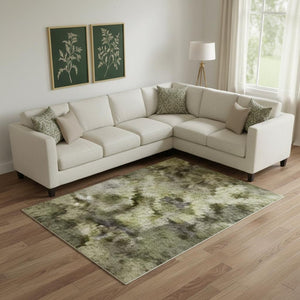 HomeRoots 10' X 14' Sage and Beige Abstract Area Rug - Washable, UV Protected, Durable Design for High Traffic Areas 717374