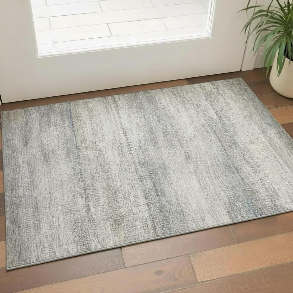 HomeRoots 5' X 8' Modern Abstract Linen & Gray Area Rug - Washable, Stain-Resistant, UV-Protected for Families 717376