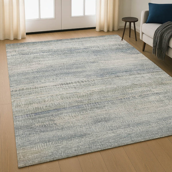 HomeRoots 8' Washable Round Rug in Linen & Gray - Abstract Design with UV Protection for High-Traffic Areas 717377