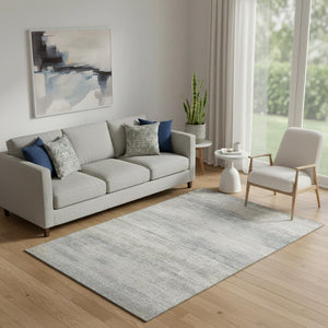HomeRoots 8' Washable Round Rug in Linen & Gray - Abstract Design with UV Protection for High-Traffic Areas 717377