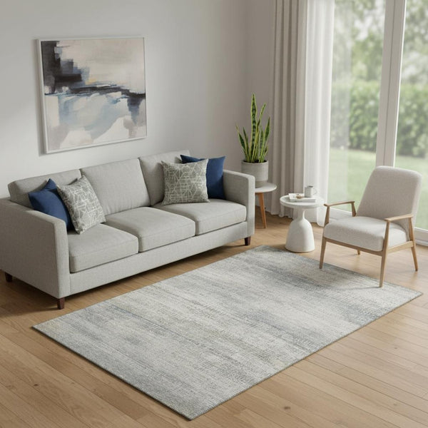 HomeRoots 8' Washable Round Rug in Linen & Gray - Abstract Design with UV Protection for High-Traffic Areas 717377