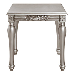 English Elm Platinum Square End Table with Turned Legs, Floral Trim Apron, 2" Thick Top for Stable Elegance (96) B062P191052