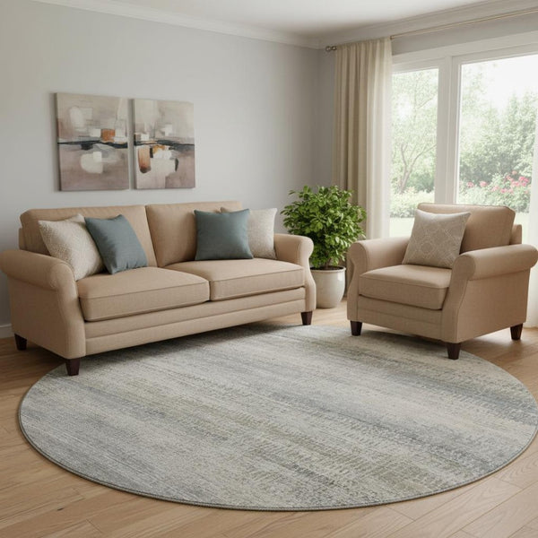 HomeRoots 8' X 10' Contemporary Linen & Gray Abstract Area Rug – Washable, Stain Resistant, UV Protected Comfort 717378