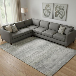 HomeRoots 9' X 12' Machine-Washable Linen & Gray Abstract Area Rug with UV Protection for Easy Daily Living 717379