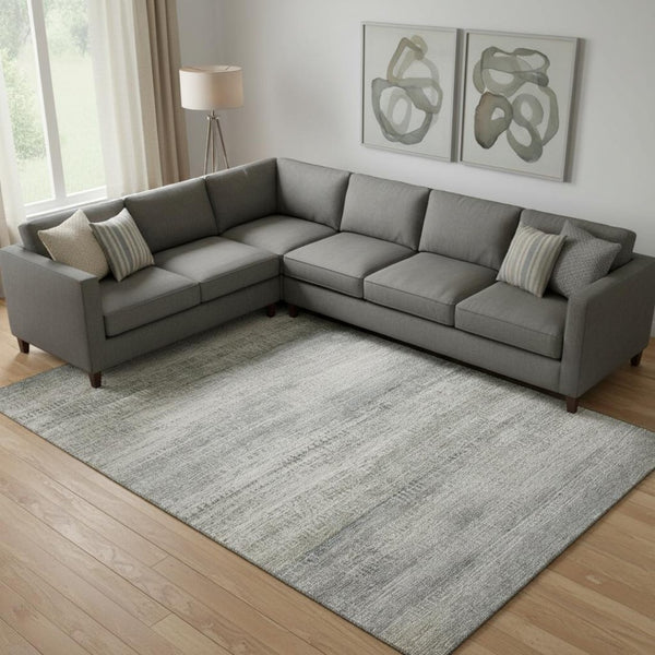 HomeRoots 9' X 12' Machine-Washable Linen & Gray Abstract Area Rug with UV Protection for Easy Daily Living 717379