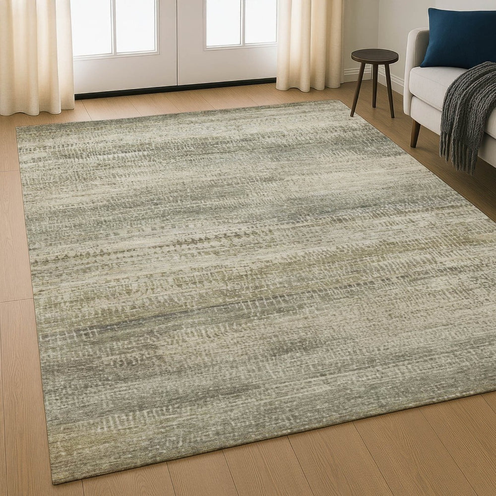 HomeRoots 9' X 12' Taupe And Beige Abstract Area Rug - Washable, UV Protected, Non-Slip for High-Traffic Spaces 717385