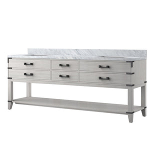 English Elm White Oak Double Bath Vanity 84" W With Carrara Marble Top, Soft-Close Drawers & Elegant Design B2731P260394-GIGA