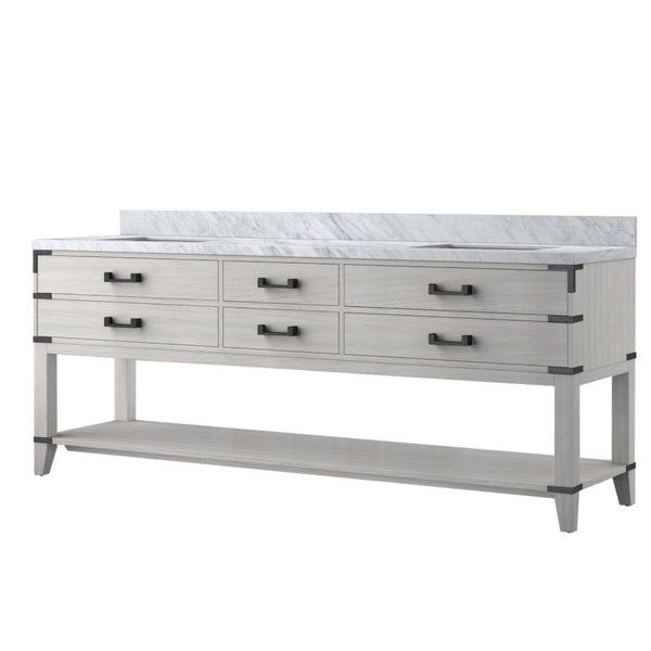 English Elm White Oak Double Bath Vanity 84" W With Carrara Marble Top, Soft-Close Drawers & Elegant Design B2731P260394-GIGA