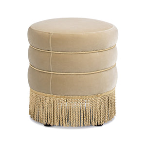 English Elm Jennifer Taylor Home - Edward 17.5" Round Upholstered Ottoman with Bullion Fringe — Vintage Luxe Seat, Footrest & Accent Piece Brown B2719P320843