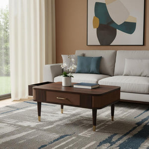 HomeRoots 34" Solid Wood Coffee Table with Drawer & Shelf - Elegant Brown Design for Stylish Storage Solutions 717414