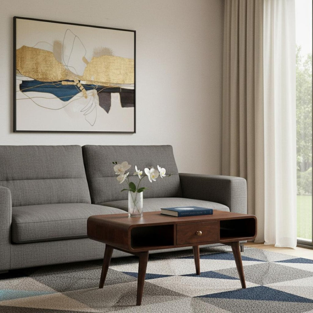 HomeRoots 32" Solid Wood Coffee Table with Drawer - Timeless Brown Finish, Classic Design & Functional Storage 717415