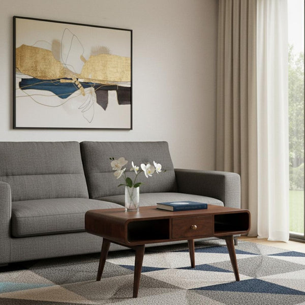 HomeRoots 32" Solid Wood Coffee Table with Drawer - Timeless Brown Finish, Classic Design & Functional Storage 717415