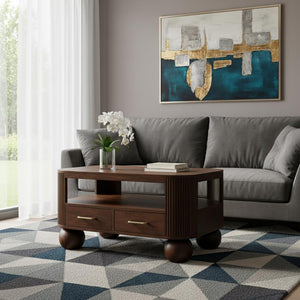 HomeRoots 33" Brown Solid Wood Coffee Table with Drawer - Timeless Centerpiece for Modern Living Spaces 717417