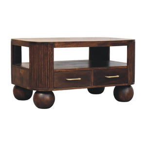 HomeRoots 33" Brown Solid Wood Coffee Table with Drawer - Timeless Centerpiece for Modern Living Spaces 717417