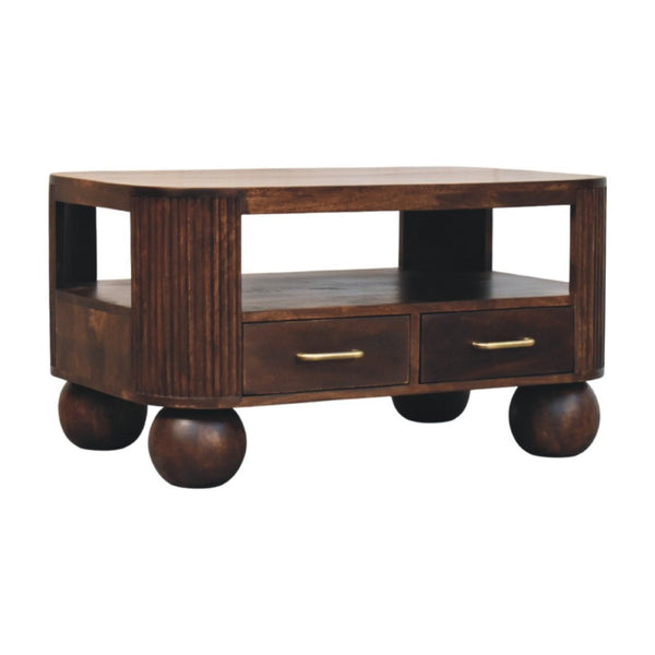 HomeRoots 33" Brown Solid Wood Coffee Table with Drawer - Timeless Centerpiece for Modern Living Spaces 717417