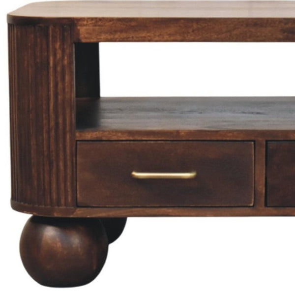 HomeRoots 33" Brown Solid Wood Coffee Table with Drawer - Timeless Centerpiece for Modern Living Spaces 717417