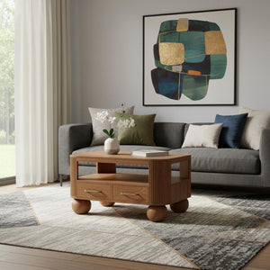 HomeRoots 32" Solid Wood Coffee Table with Drawer – Elegant Brown Finish, Versatile Storage for Any Space 717418