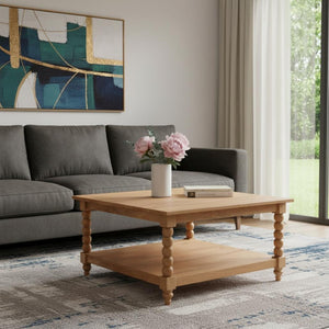 HomeRoots 32" Timeless Brown Solid Wood Coffee Table with Drawer & Shelf for Stylish Living Room Organization 717419