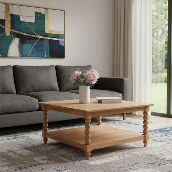 HomeRoots 32" Timeless Brown Solid Wood Coffee Table with Drawer & Shelf for Stylish Living Room Organization 717419