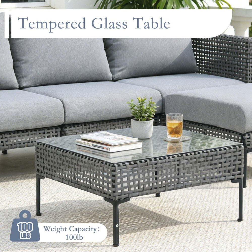 English Elm 4-piece L-shaped Aluminum Outdoor Sectional with Wood Grain Finish and Washable Cushions T5880S00017