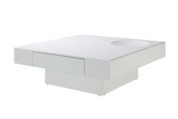 HomeRoots 47" Contemporary Square Block Coffee Table with Black Wood & White Cement, 2 Drawers for Storage 717425