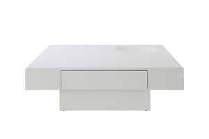 HomeRoots 47" Contemporary Square Block Coffee Table with Black Wood & White Cement, 2 Drawers for Storage 717425