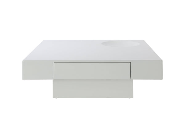 HomeRoots 47" Contemporary Square Block Coffee Table with Black Wood & White Cement, 2 Drawers for Storage 717425