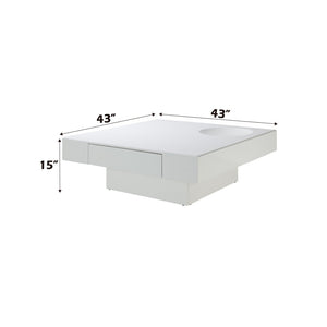 HomeRoots 47" Contemporary Square Block Coffee Table with Black Wood & White Cement, 2 Drawers for Storage 717425