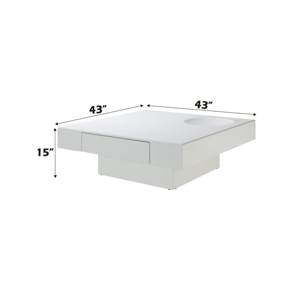 HomeRoots 47" Contemporary Square Block Coffee Table with Black Wood & White Cement, 2 Drawers for Storage 717425