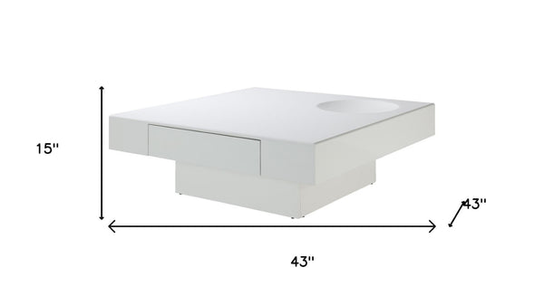 HomeRoots 47" Contemporary Square Block Coffee Table with Black Wood & White Cement, 2 Drawers for Storage 717425