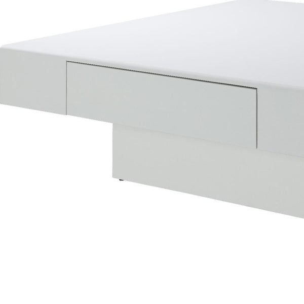 HomeRoots 47" Contemporary Square Block Coffee Table with Black Wood & White Cement, 2 Drawers for Storage 717425
