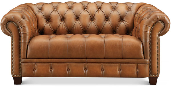 English Elm York Leather Loveseat Caramel - Top-Grain Leather, Pocketed Coil & Memory Foam Comfort, Durable Frame B2705P297773