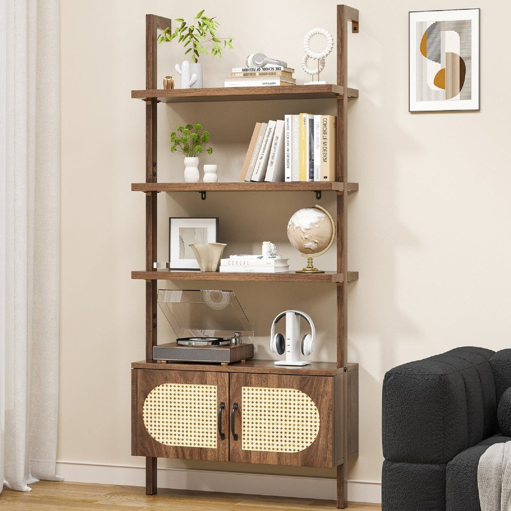 HomeRoots 71" Light Brown Wood Etagere Bookcase - Five Adjustable Shelves for Stylish Storage & Display Solutions 717455