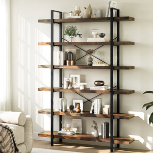 HomeRoots 69" Rustic Brown & Black Wood Metal Corner Bookcase - 10-Tier Design for Stylish Storage Solutions 717461