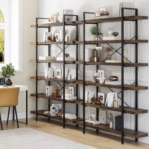 HomeRoots 69" Rustic Brown & Black Wood Metal Corner Bookcase - 10-Tier Design for Stylish Storage Solutions 717461
