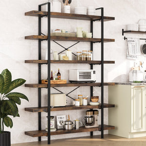 HomeRoots 69" Rustic Brown & Black Wood Metal Corner Bookcase - 10-Tier Design for Stylish Storage Solutions 717461