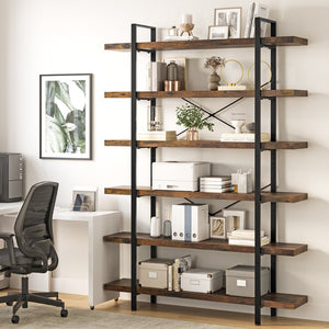 HomeRoots 69" Rustic Brown & Black Wood Metal Corner Bookcase - 10-Tier Design for Stylish Storage Solutions 717461
