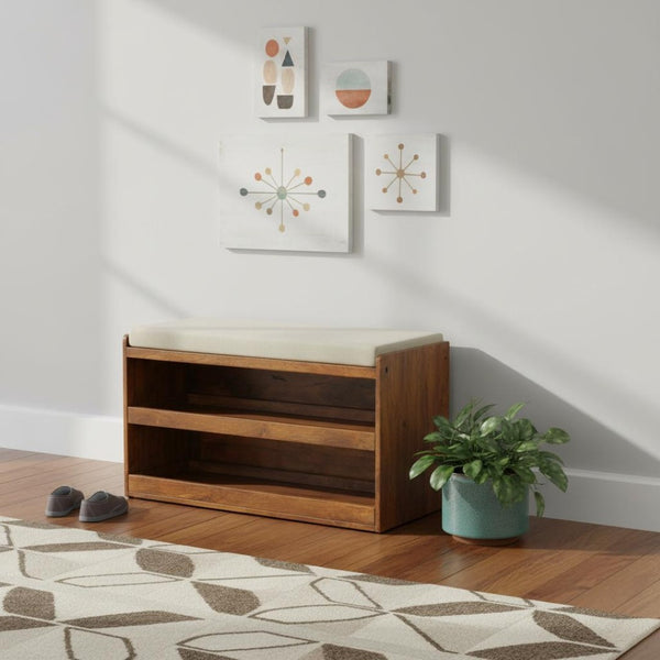 HomeRoots 35" Stylish Brown Boucle Upholstered Storage Bench with Solid Wood Frame for Compact Entryway Seating 717468